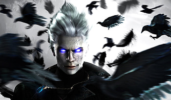 Devil may cry, wings, black, bird, man, eyes, feather, crow, fantasy, game, luminos HD wallpaper