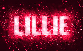 Happy Birtay Lillie, , pink neon lights, Lillie name, creative, Lillie Happy Birtay, Lillie Birtay, popular american female names, with Lillie name, Lillie HD wallpaper