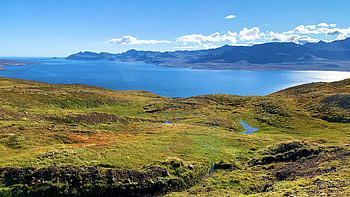 Iceland in a place called Stoedvafjoerdur, sea, hills, clouds, landscape, bay, sky HD wallpaper
