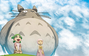 totoro, girl, cat, creature HD wallpaper
