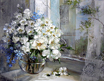 Оксана Кравченко. Белый букет, still life, painting, art, flower, vase HD wallpaper