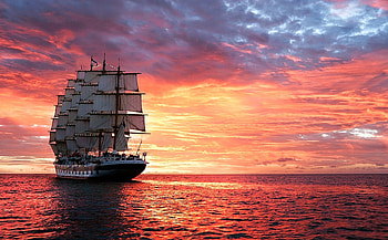 Cruise, sea, ship, sunset HD wallpaper
