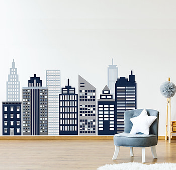 Skyline Mural, Large navy cityscape, City skyline wall, Pastel walls HD wallpaper