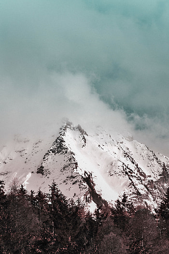 Nature, Clouds, Snow, Mountain, Vertex, Top, Fog, Snow Covered, Snowbound HD phone wallpaper