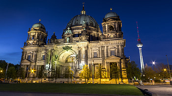 Cathedral and TV tower in Berlin, , Striking architecture, Berlin city view HD wallpaper