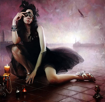 Candles on the Quay, sexy, model, bird, masque, heels, candles, people, female HD wallpaper