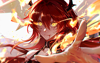 Surtr, yellow eyes, ArKnights, portrait, protagonist, manga, ArKnights characters, Surtr ArKnights HD wallpaper