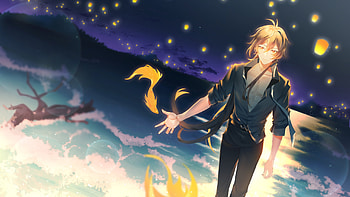 Zhongli Flying Lamp Sky Background Genshin Impact HD wallpaper