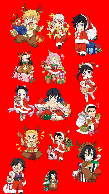 Christmas Demon Slayer, zenitsu, tanjiro, nezuko, kimetsunoyaba, ds, red, animechristmas, inosuke, demonslayer, hashiras, kny, weeb, anime, presents HD phone wallpaper