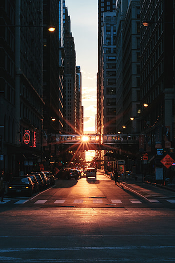 Cities, Sunset, City, Building, Street HD phone wallpaper