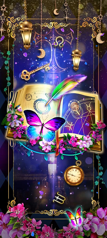 Flower magic Book, graph, Beautiful, Luxury, blue, Moon, Keys, Premium, Golden HD phone wallpaper
