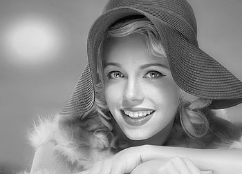 PORTRAIT, fashion, blonde, graphy, face, bw, hat, woman, beauty HD wallpaper