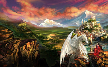 Fantasy, Mountains, Friendship, Lock, Girl, Dragon, Elf HD wallpaper