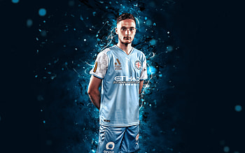 Anthony Lesiotis, , 2021, Melbourne City FC, A-League, australian footballers, blue neon lights, Anthony Lesiotis Melbourne City FC, soccer, Anthony Lesiotis HD wallpaper