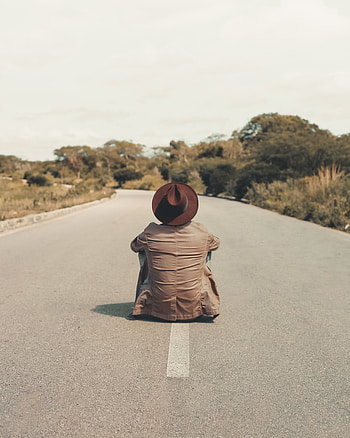 Miscellanea, Miscellaneous, Road, Asphalt, Human, Person, Loneliness, Hat HD phone wallpaper