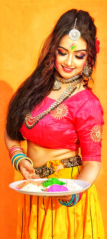 Beautiful girl, Holi, muscle HD phone wallpaper