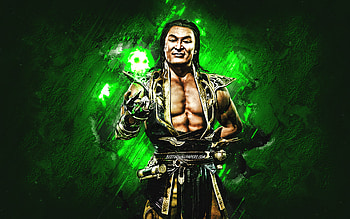 Shang Tsung, Mortal Kombat Mobile, Shang Tsung MK Mobile, Mortal Kombat, green stone background, Mortal Kombat Mobile characters, grunge art, Shang Tsung Mortal Kombat HD wallpaper