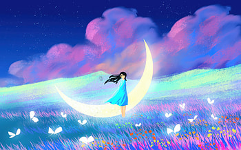 Dream The World Of Colors, girl, moon, sky, purple, clouds, artist, artwork, art, digital-art, ai, deviantart HD wallpaper