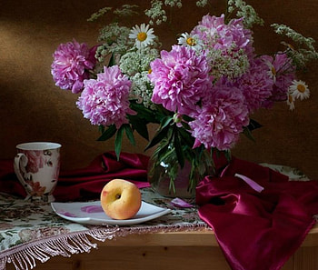 Still life, purple, pink, painting, nature, flowers HD wallpaper