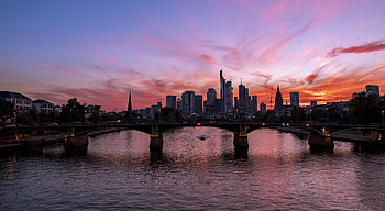 Cityscape, sunset, bridge, buildings HD wallpaper