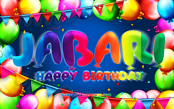 Happy Birtay Jabari, , colorful balloon frame, Jabari name, blue background, Jabari Happy Birtay, Jabari Birtay, popular american male names, Birtay concept, Jabari HD wallpaper