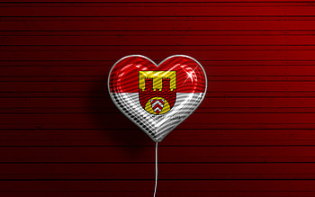 I Love Bielefeld, , realistic balloons, red wooden background, german cities, flag of Bielefeld, Germany, balloon with flag, Bielefeld flag, Bielefeld, Day of Bielefeld HD wallpaper