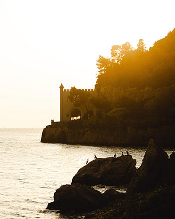 Nature, Sunset, Sea, Lock, Rocks, Coast HD phone wallpaper