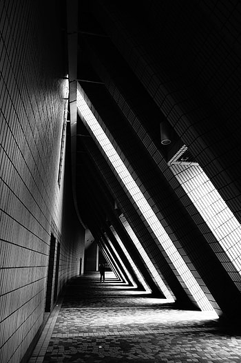 Architecture, Building, Dark, Bw, Chb, Corridor HD phone wallpaper