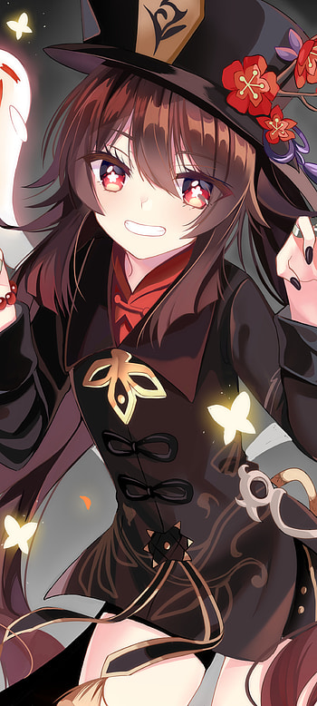 Hu tao, art, black hair, hutao, genshin impact, anime HD phone wallpaper