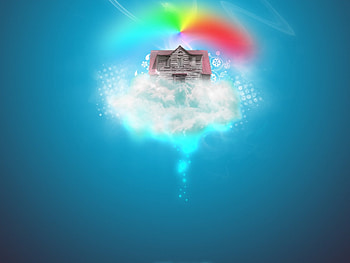 Dream City, rainbow, city, cloud HD wallpaper