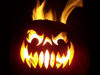 Halloween Face, pumpkin, flame, orange, glow HD wallpaper