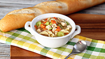 Soup with baguette, Comforting dish, Nourishing meal, Satisfying flavors HD wallpaper