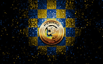 Penang FC, glitter logo, Malaysia Super League, yellow blue checkered background, soccer, malaysian football club, Penang FC logo, mosaic art, football, FC Penang HD wallpaper