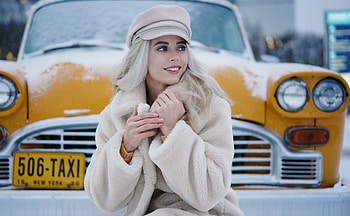 Smile, blonde, woman, pretty, winter HD wallpaper