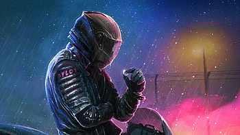 Biker Rider In Rain Wearing Helmet, retro, artist, artwork, digital-art, biker HD wallpaper
