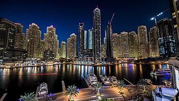 Dubai Marina, Night, City landscape, United Arab Emirates HD wallpaper