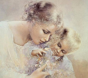 mother and baby, art, soft, cool, paintings, people, beauty HD wallpaper