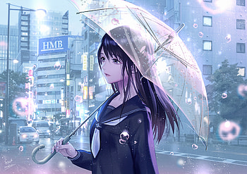 Anime Girl Rain Water Drops Umbrella, anime-girl, anime, umbrella, artist, artwork, digital-art, artstation HD wallpaper