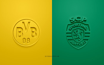 Borussia Dortmund vs Sporting, 2021, UEFA Champions League, Group С, 3D logos, yellow green background, Champions League, football match, 2021 Champions League, Borussia Dortmund, Sporting HD wallpaper