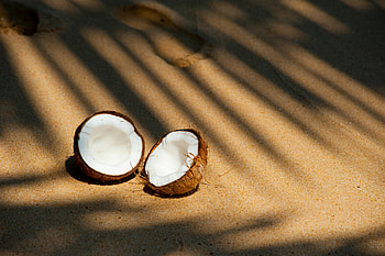 Open Coconut on the Beach, coconut, sand HD wallpaper