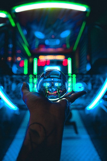 Transparent, Hand, Miscellanea, Miscellaneous, Neon, Glass, Ball HD phone wallpaper