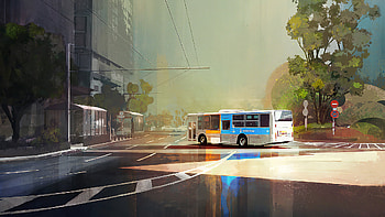 Yokohama Bus, bus, artist, artwork, digital-art, artstation HD wallpaper