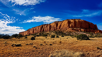 Red, White and Blue - on the road to Chaco Canyon in New Mexico, stones, clouds, desert, trees, sky, rocks, usa HD wallpaper