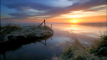 Nature, Sunset, Sky, Shore, Bank, Fence, Haze, Hedge, Pegs HD wallpaper