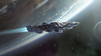 Spaceship Starfield HD wallpaper