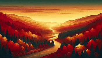 Autumn Sunset Valley, landscape, river, mountain, Autumn HD wallpaper
