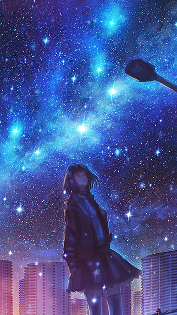 starry sky, Anime, night, anime night HD phone wallpaper