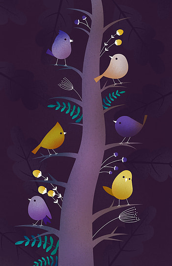 Birds, tree, colorful, art HD phone wallpaper