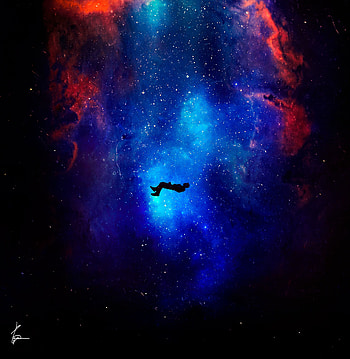 Stars, Art, Universe, Silhouette, Galaxy, Levitation HD phone wallpaper