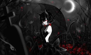 Black, elf girl, anime, artwork HD wallpaper